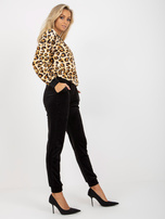 Hurt Beżowo-czarny komplet welurowy z dekoltem V RUE PARIS