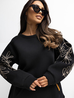 Czarna damska bluza kangurka z haftem RUE PARIS 