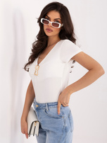 Ecru damska bluzka z ozdobnym detalem 