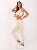 Jasnobeżowy sportowy komplet z napisami FOR FITNESS 