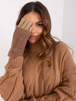 Hurt Ciemnobeżowe gładkie rękawiczki z dzianinowym ociepleniem