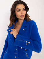 Hurt Kobaltowa damska kurtka alpaka z kieszeniami