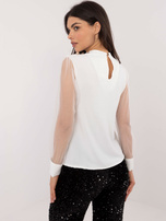 Hurt Biała wizytowa bluzka z siateczkowymi rękawami