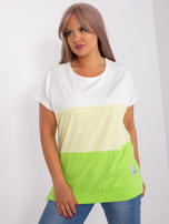 Hurt Ecru-jasnozielona bluzka plus size z bawełny