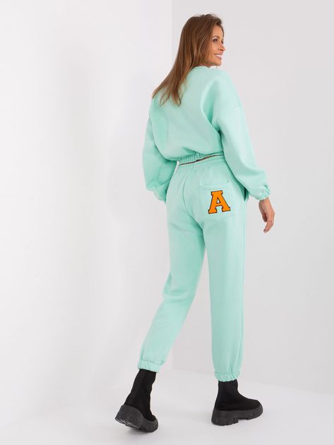 Hurt Miętowo-fluo pomarańczowy komplet dresowy z literą A
