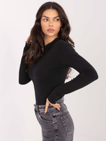 Czarna damska bluzka basic z kołnierzykiem