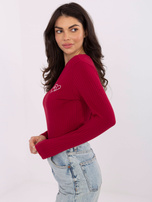 Bordowa casualowa bluzka w prążki RUE PARIS