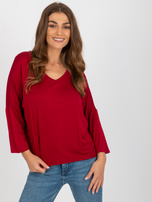 Hurt Bordowa damska bluzka basic z rękawem 3/4