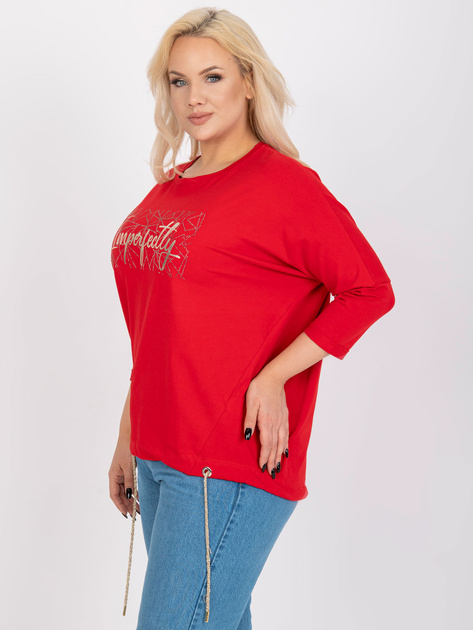 Czerwona bawełniana bluzka plus size ze ściągaczem