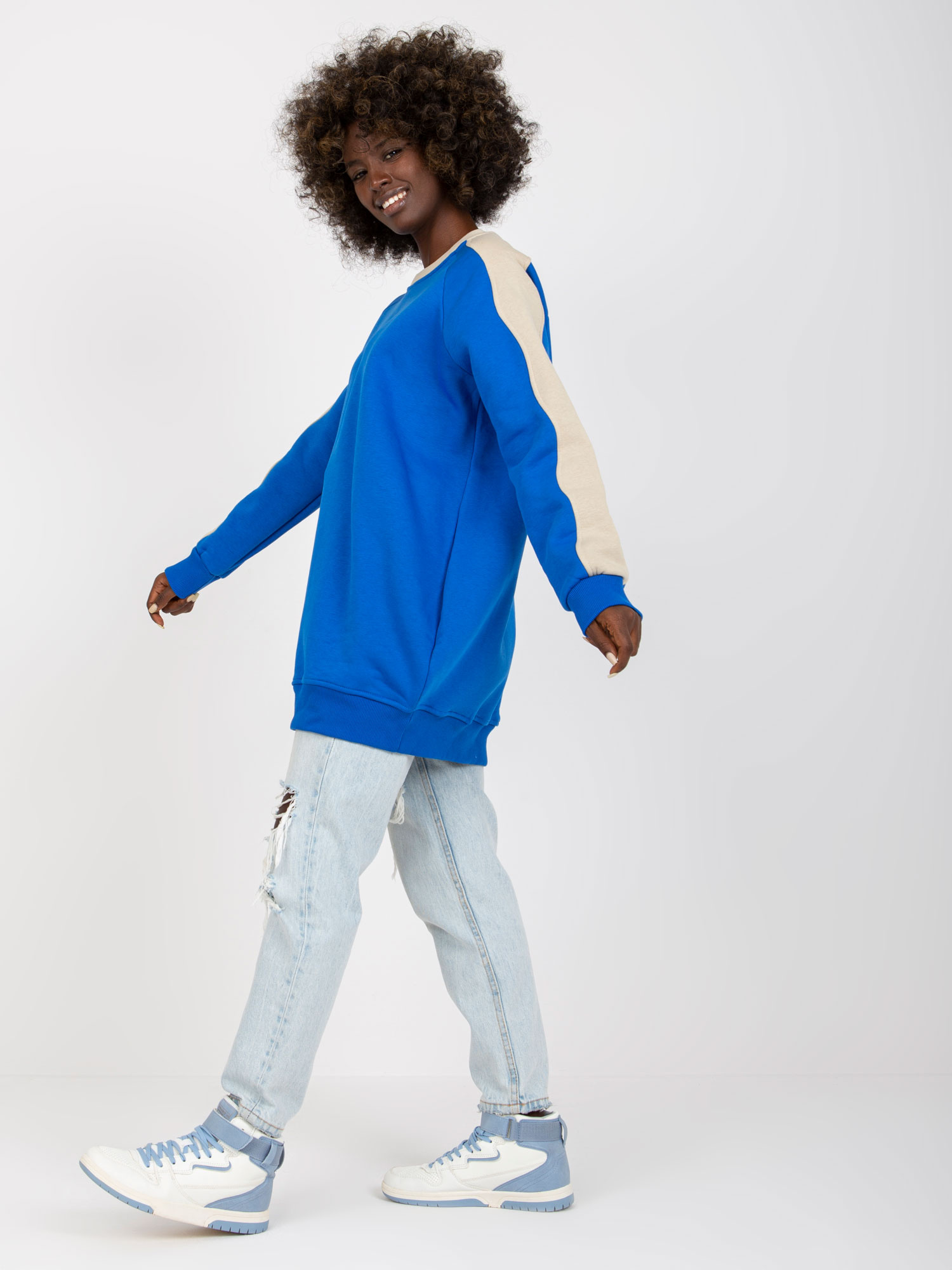 Hurt Niebiesko-beżowa dresowa bluza basic z bawełny