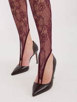 Burgundowe koronkowe legginsy z zakładką na palec