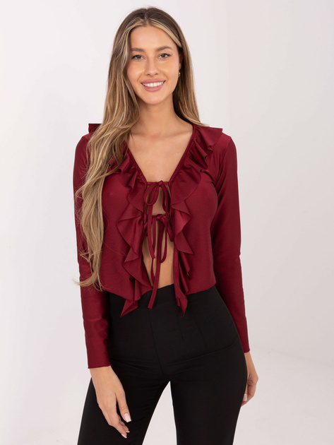 Bordowa krótka bluzka z wiązaniem