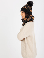 Hurtownia Czarno-camelowy zimowy komin we wzory