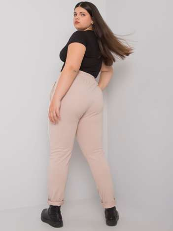Beżowe spodnie dresowe plus size z nadrukiem Abelia 