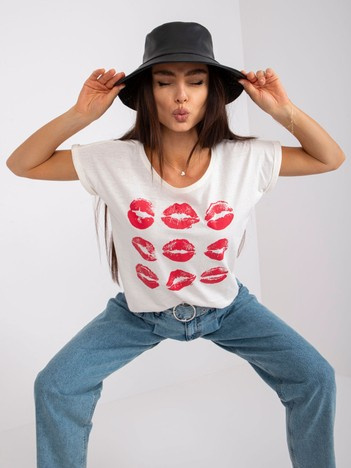 Ecru damski t-shirt z printem Malvina MAYFLIES