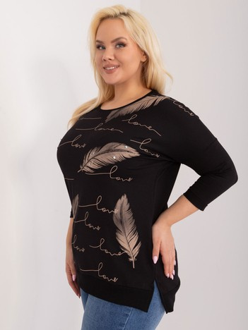 Didmeninė juoda moteriška bluzonė plus size su 3/4 rankovėmis.