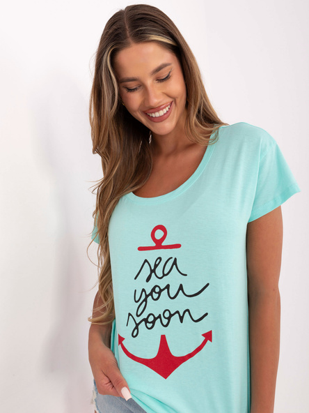 Miętowy t-shirt z nadrukiem Silva