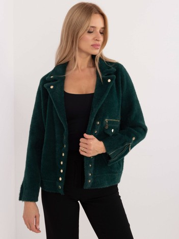 Hurt Ciemnozielona kurtka alpaka z suwakami