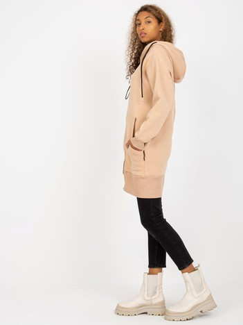 Hurt Beżowa długa rozpinana bluza basic z kapturem RUE PARIS  