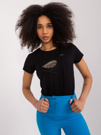 Hurtownia Czarny t-shirt z aplikacją BASIC FEEL GOOD