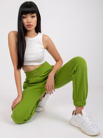 Jasnozielone spodnie dresowe z kieszeniami RUE PARIS 