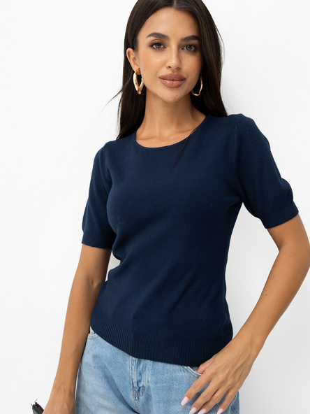 Granatowy damski sweter basic z krótkimi rękawami
