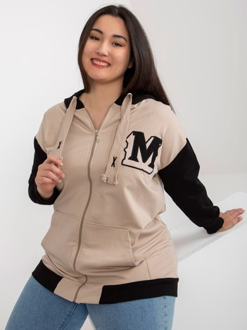 Hurt Beżowo-czarna rozpinana bluza plus size z naszywką