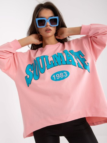 Jasnoróżowo-niebieska bluza oversize bez kaptura