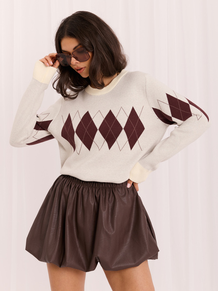 Jasnoszary damski sweter oversize w romby