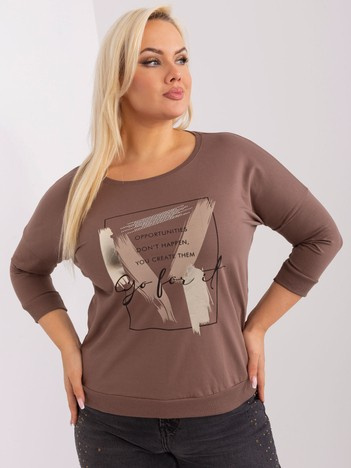 Hurt Brązowa damska bluzka plus size z rękawem 3/4