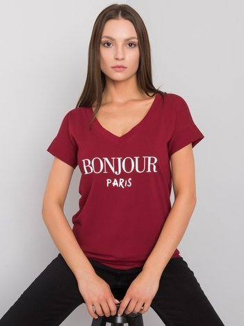 Bordowy t-shirt z napisem Emille