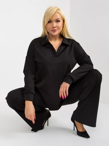 Hurt Czarny dwuczęściowy komplet plus size w prążek