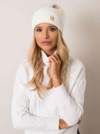 Ecru czapka beanie z pomponem RUE PARIS
