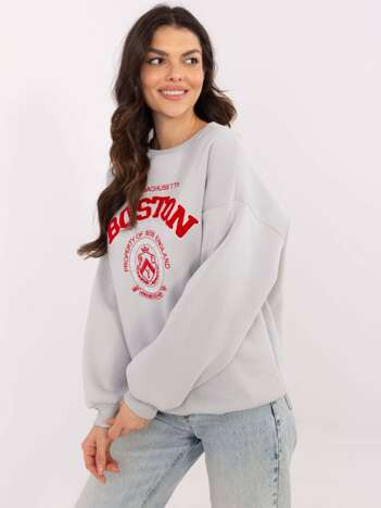 Hurt Jasnoszara damska bluza oversize z naszywką