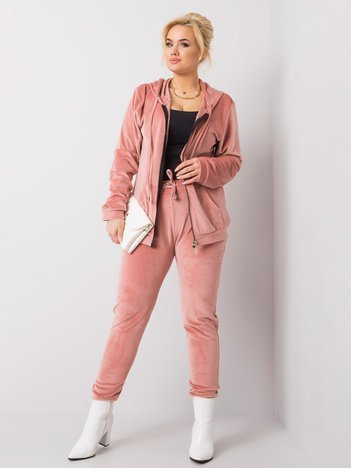 Brudnoróżowy welurowy komplet plus size Michell
