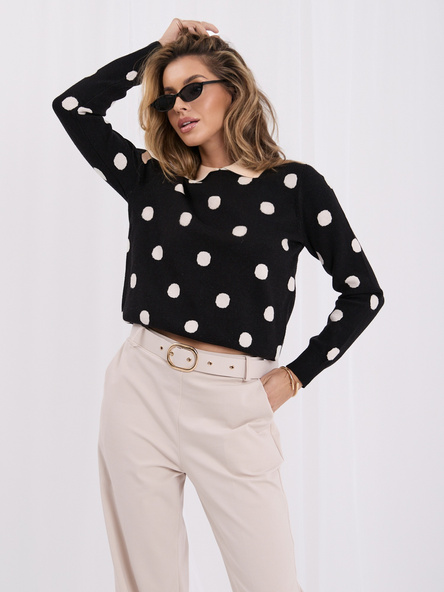 Czarny elegancki sweter w grochy 