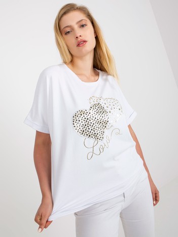 Biały lużny t-shirt plus size z nadrukiem 