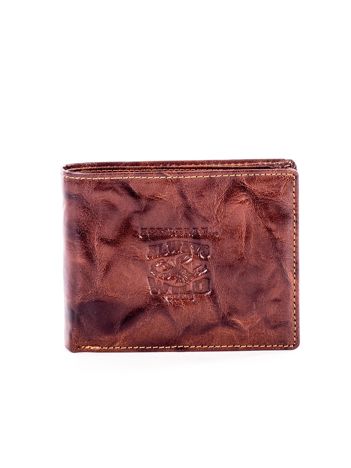 Brązowy portfel męski z tłoczeniem i napisem