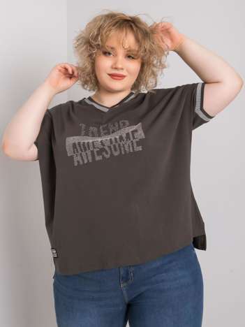 Ciemna khaki bluzka plus size z aplikacją Billi