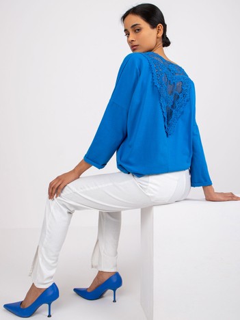 Ciemnoniebieska bluzka bawełniana z koronką Sylvie RUE PARIS 