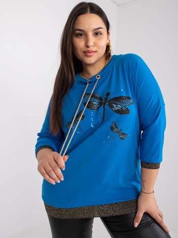 Ciemnoniebieska damska bluzka plus size z aplikacją Lorraine 