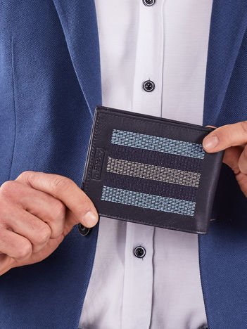 Ciemnoniebieski skórzany portfel z przeszyciami 