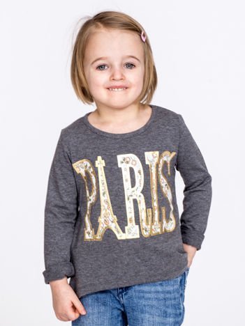 Ciemnoszara bawełniana bluzka dziewczęca z napisem PARIS