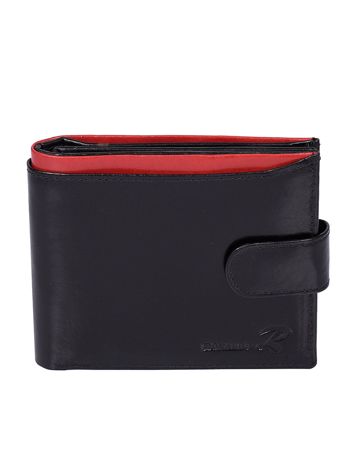 Czarny skórzany portfel dla mężczyzny z czerwoną wstawką zapinany