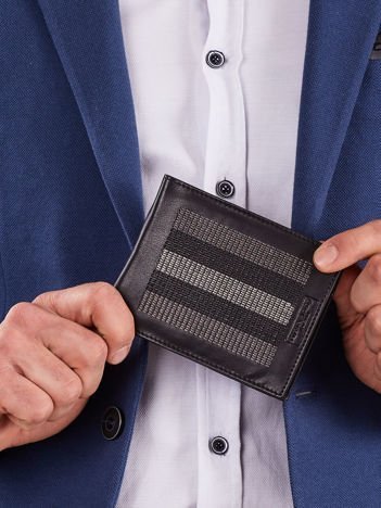 Czarny skórzany portfel z szarymi przeszyciami 