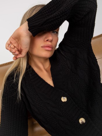 Czarny sweter rozpinany z ozdobnymi guzikami OCH BELLA 