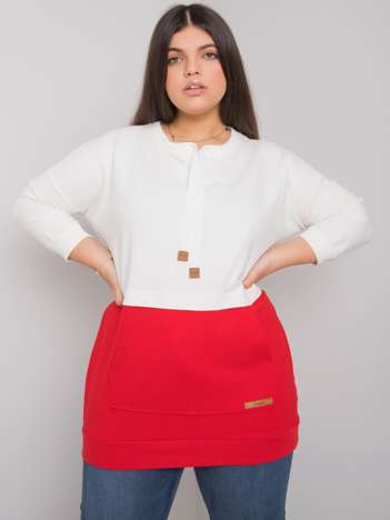 Ecru-czerwona bluza plus size bez kaptura Sira