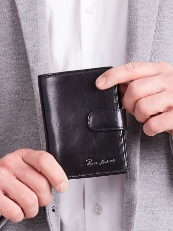 Elegancki pionowy portfel męski czarny