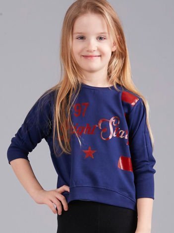 Granatowa krótka bluza z nadrukiem dla dziewczynki