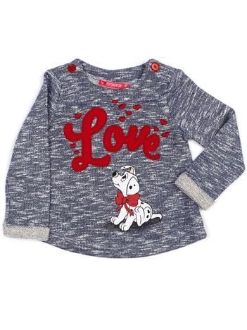 Granatowa melanżowa bluza dziewczęca z napisem LOVE i psem